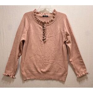 BTFBM Womens Blush Pink Ruffle Neck Button Up Long Sleeve‎ Sweater Size M